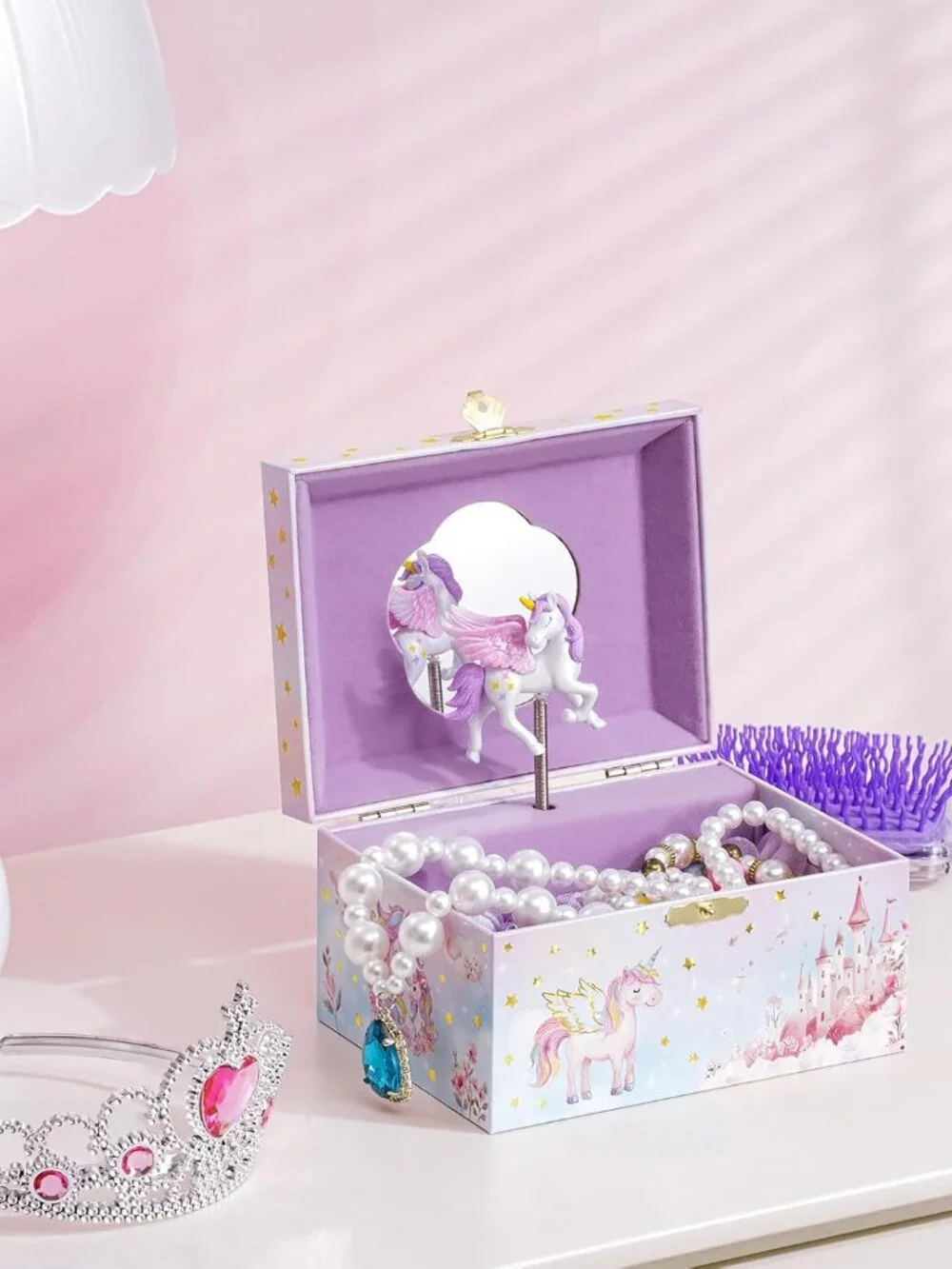 Unicorn Jewelry Box for Girls, Kids Musical Jewelry Boxes with Spinning Unicorn